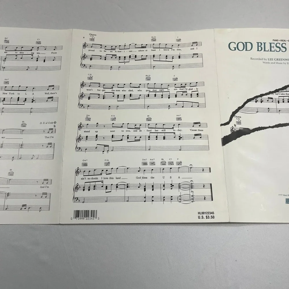 MCA Sheet Music Lee Greenwood God Bless The U.S.A. Piano Vocal Guitar
